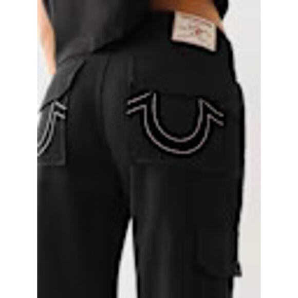 True Religion Women's Jet Black Embroidered Logo Cargo Pants Size 27 MSRP $139 - Picture 3 of 16